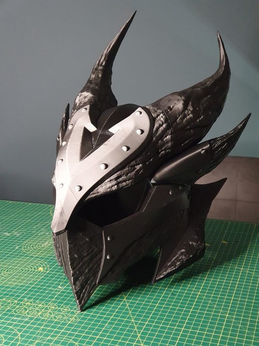 Daedric Helmet (Skyrim) – 3D Printed Cosplay Kit, Adult XL Fit, Grey PLA+ | Fan-Made, Assemble & Paint